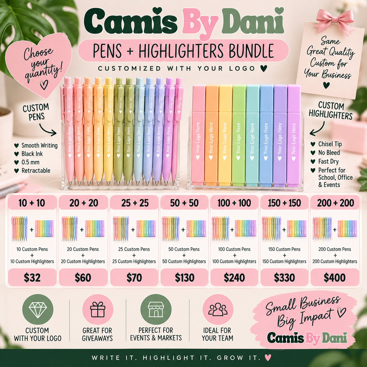 Custom Business Pens + Highlighters Bundle