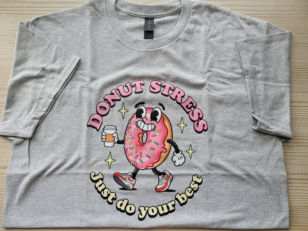 Vintage Retro Donut Stress Just Do Your Best T-Shirt - Funny Motivational Graphic Tee