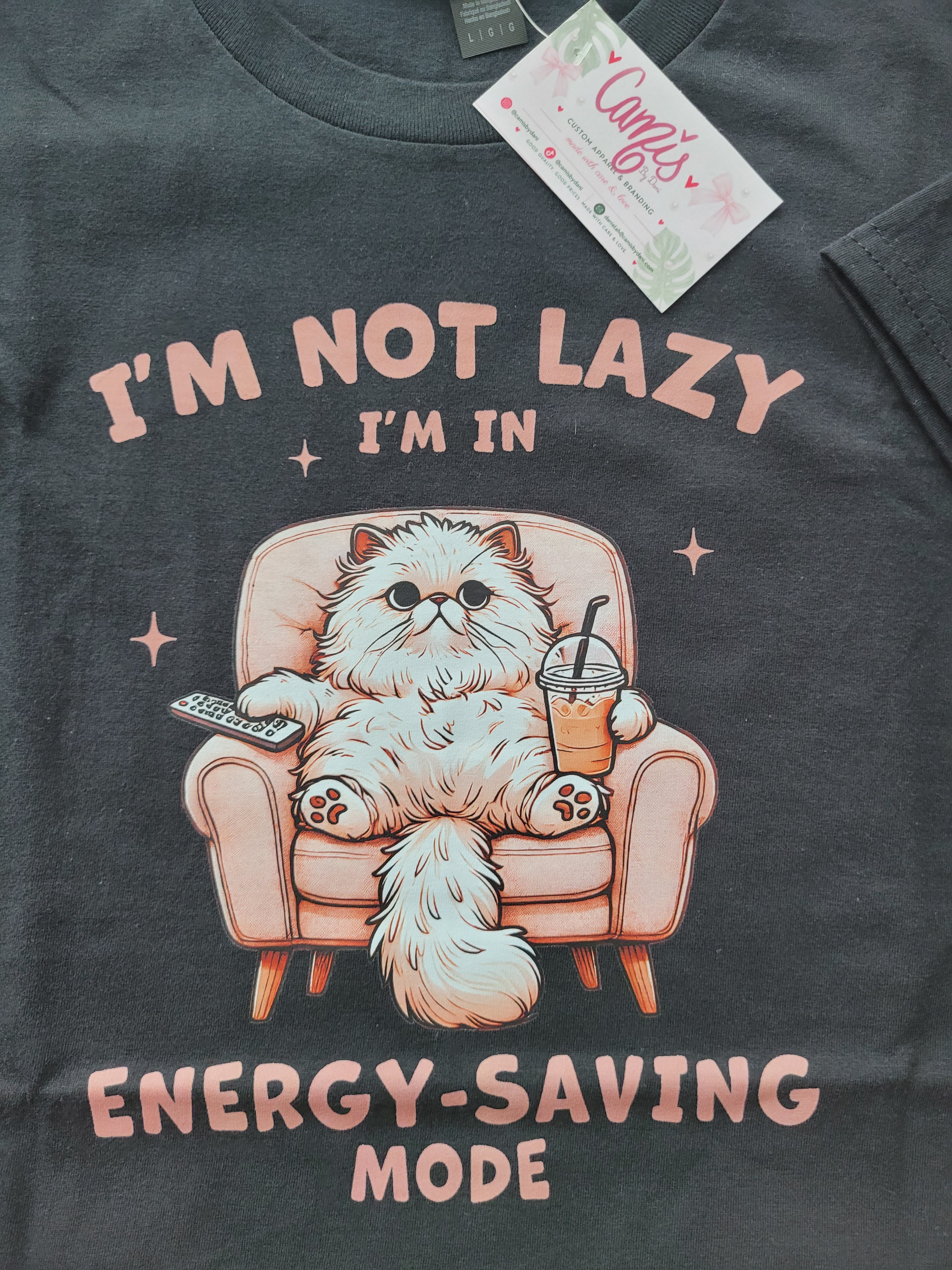 "Energy-Saving Mode" Fluffy Cat Graphic Tee