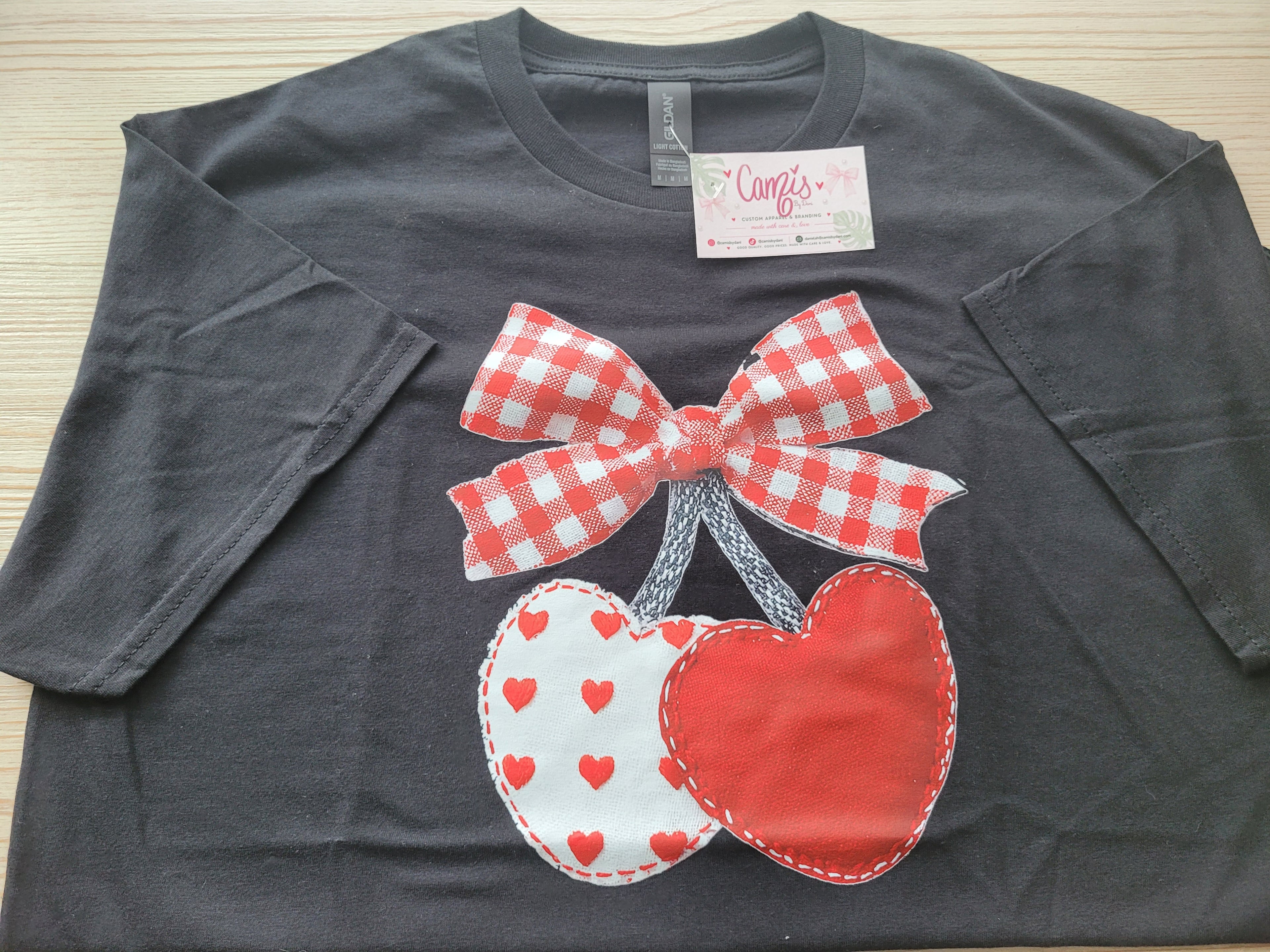 Gingham Bow Heart-Cherry Graphic Tee