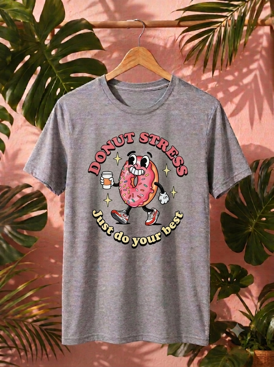 Vintage Retro Donut Stress Just Do Your Best T-Shirt - Funny Motivational Graphic Tee
