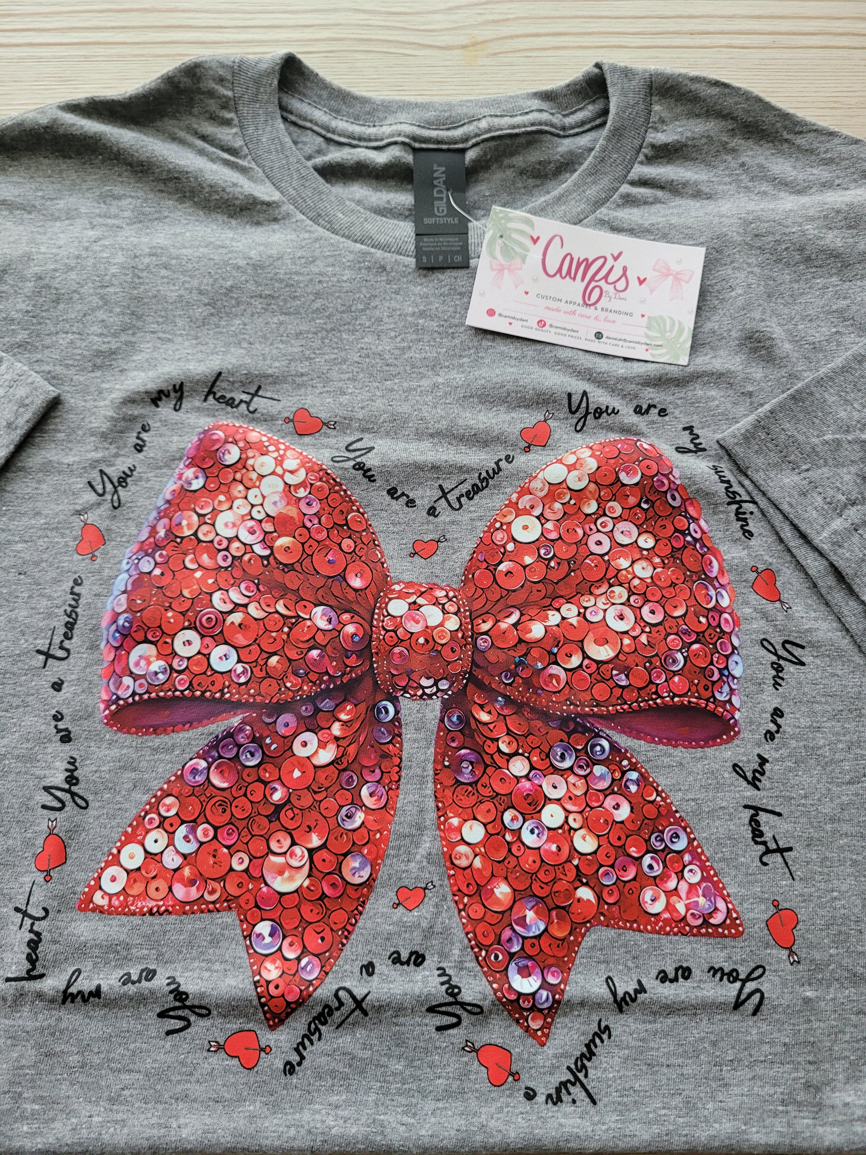Faux Sequin Red Bow Graphic Tee - Coquette Aesthetic Parents & Besties T-Shirt
