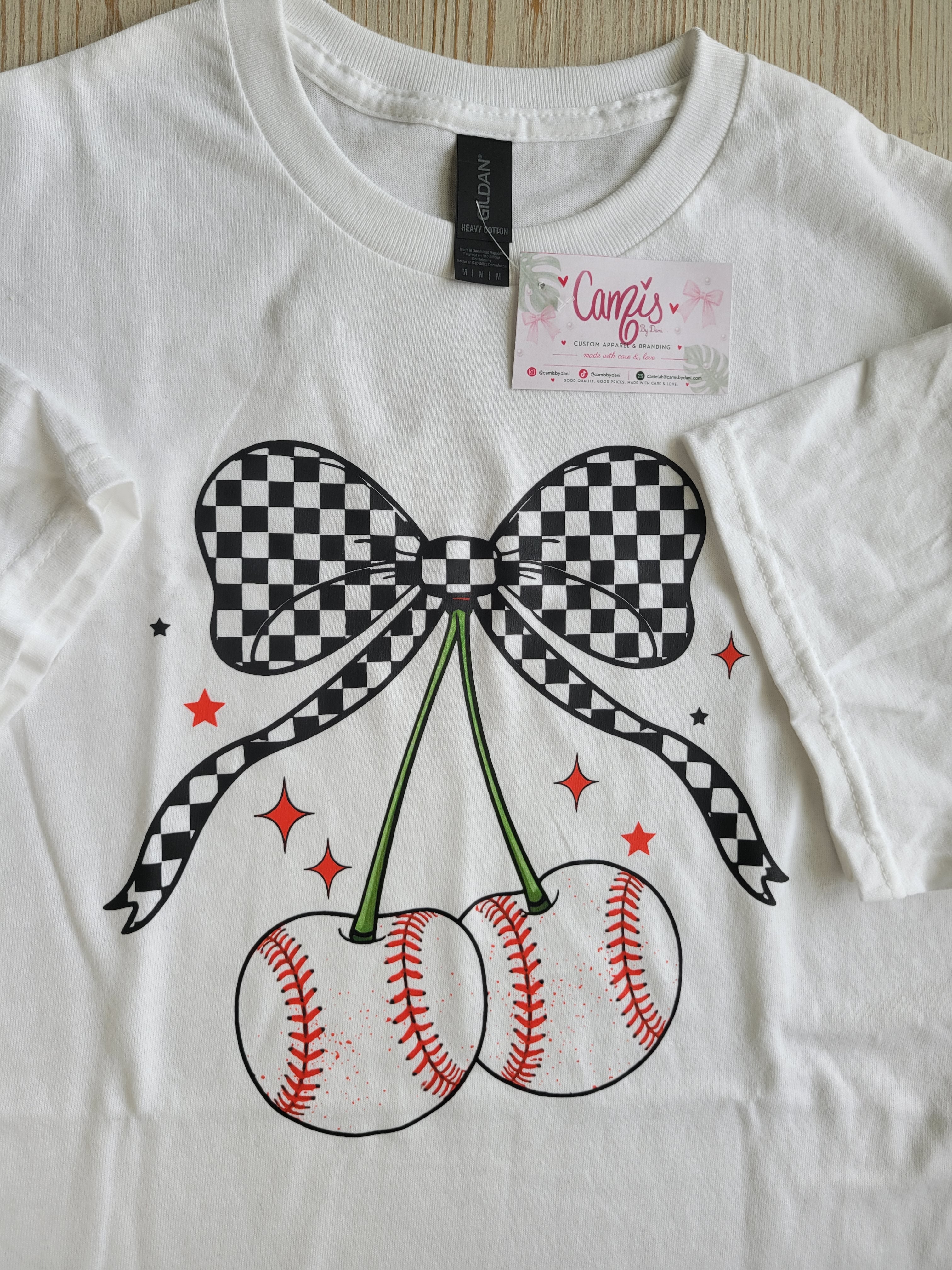 Coquette Checkerboard Baseball Cherry Graphic Tee