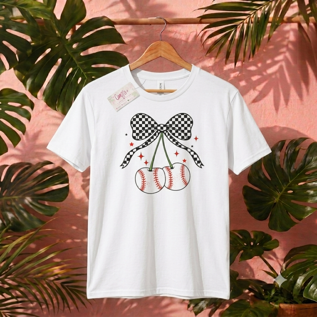 Coquette Checkerboard Baseball Cherry Graphic Tee