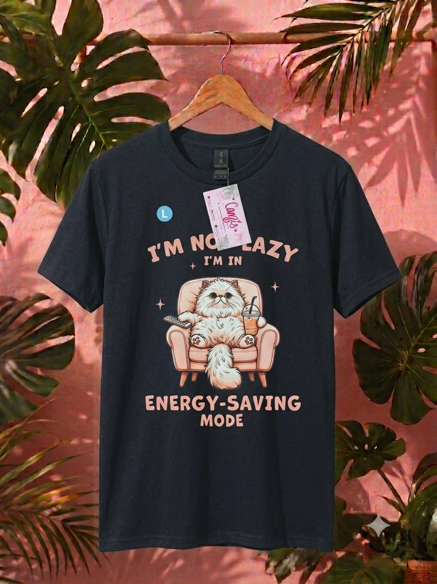 "Energy-Saving Mode" Fluffy Cat Graphic Tee