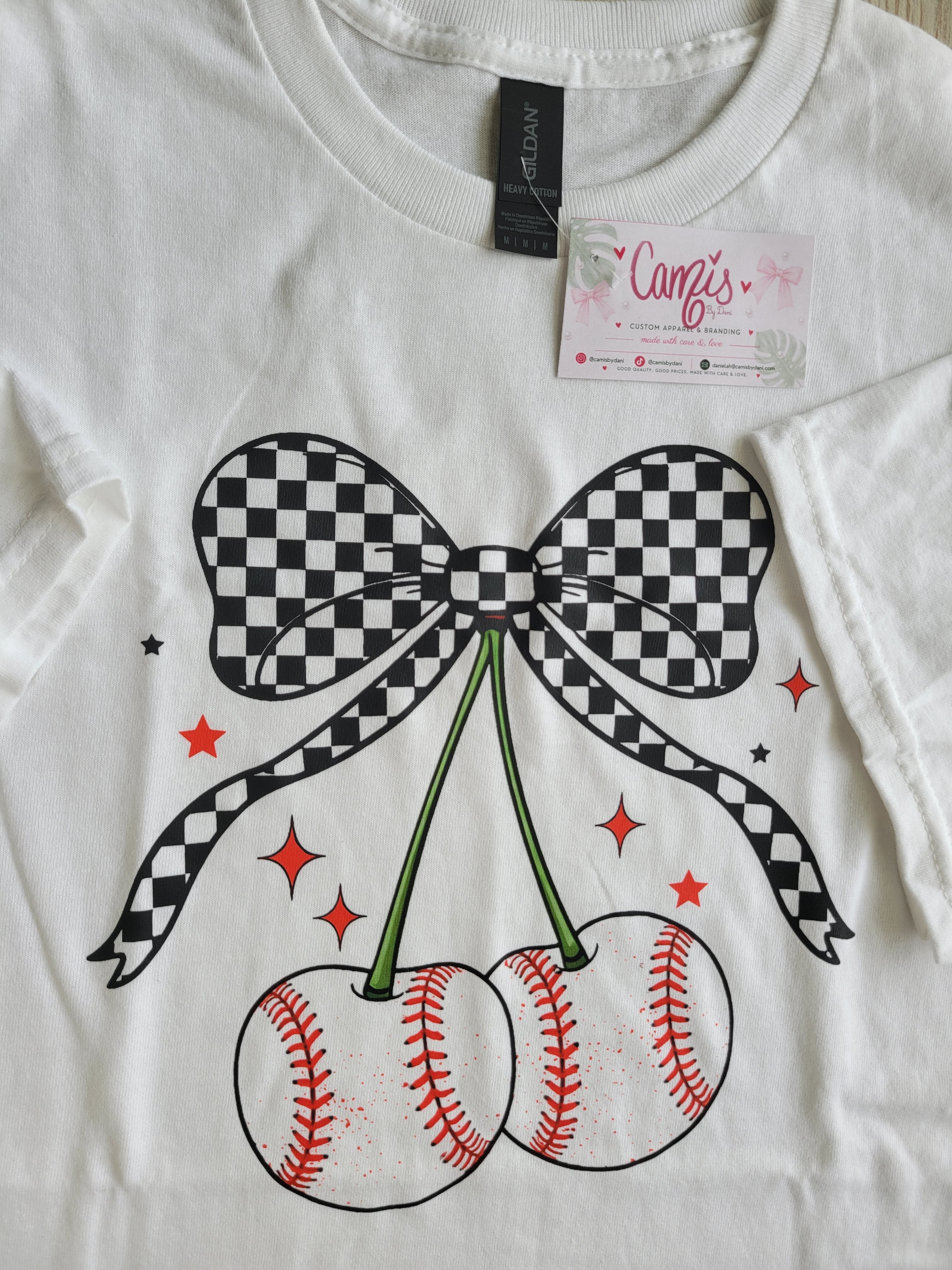 Coquette Checkerboard Baseball Cherry Graphic Tee