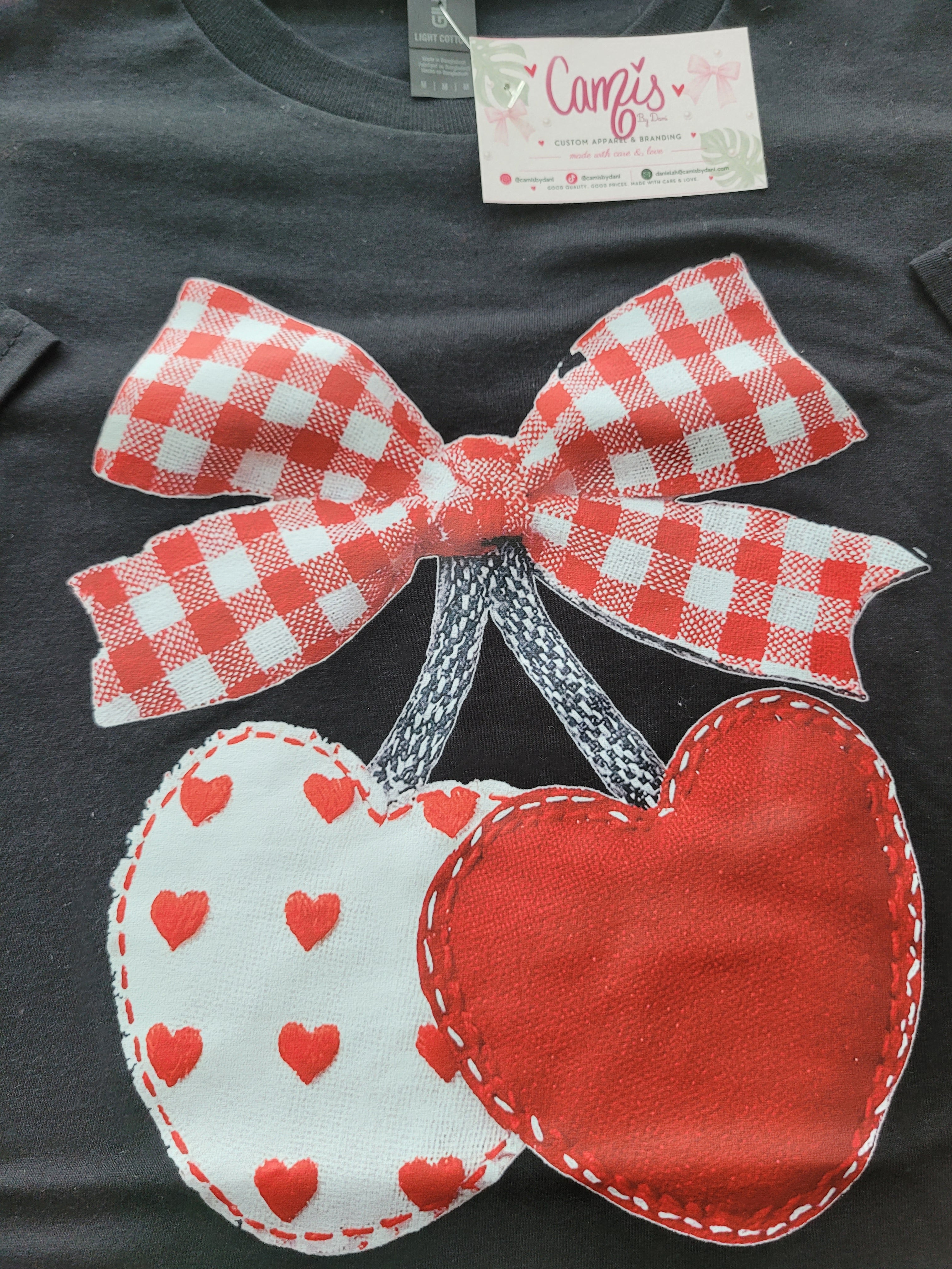 Gingham Bow Heart-Cherry Graphic Tee