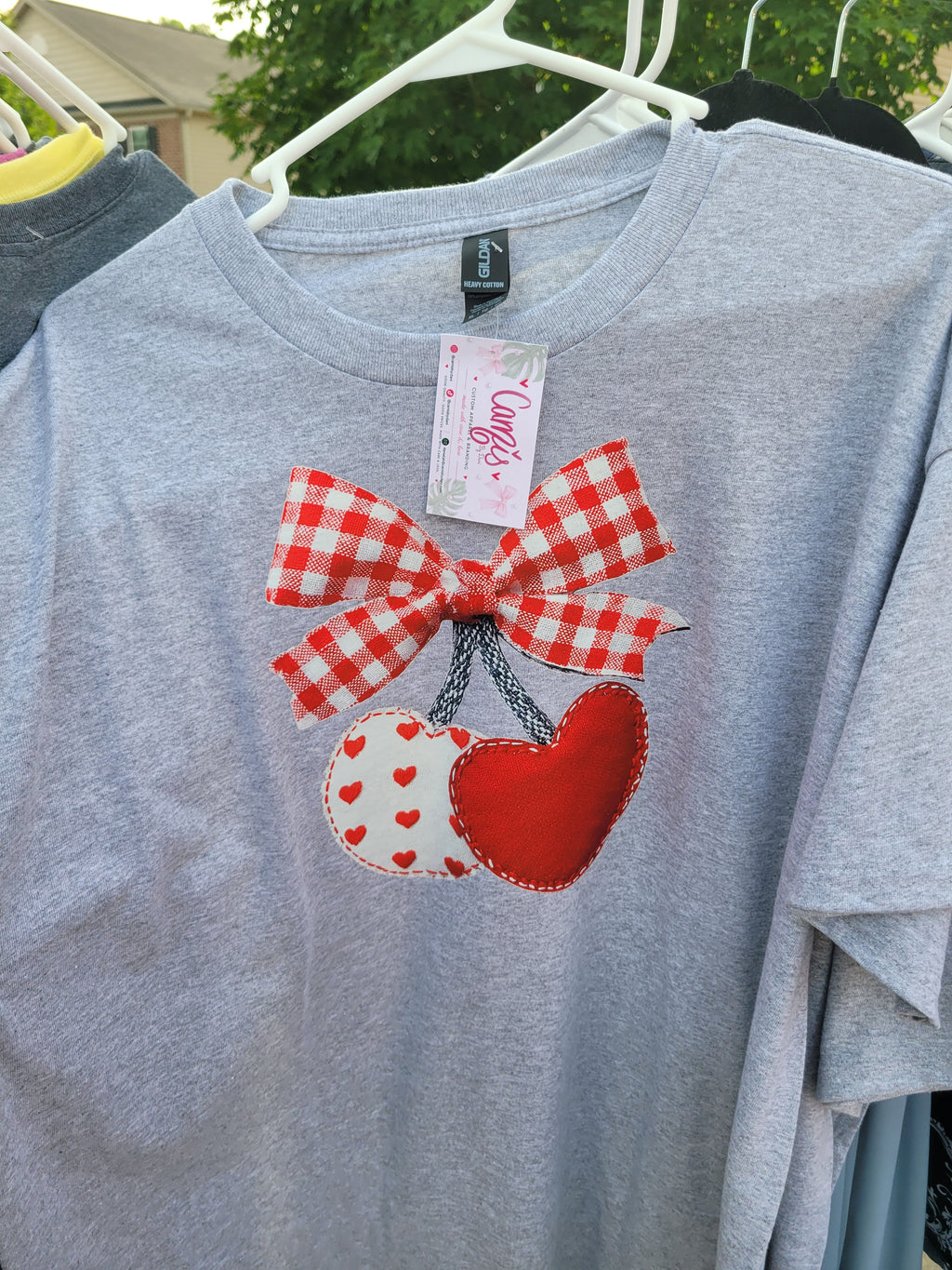 Gingham Bow Heart-Cherry Graphic Tee