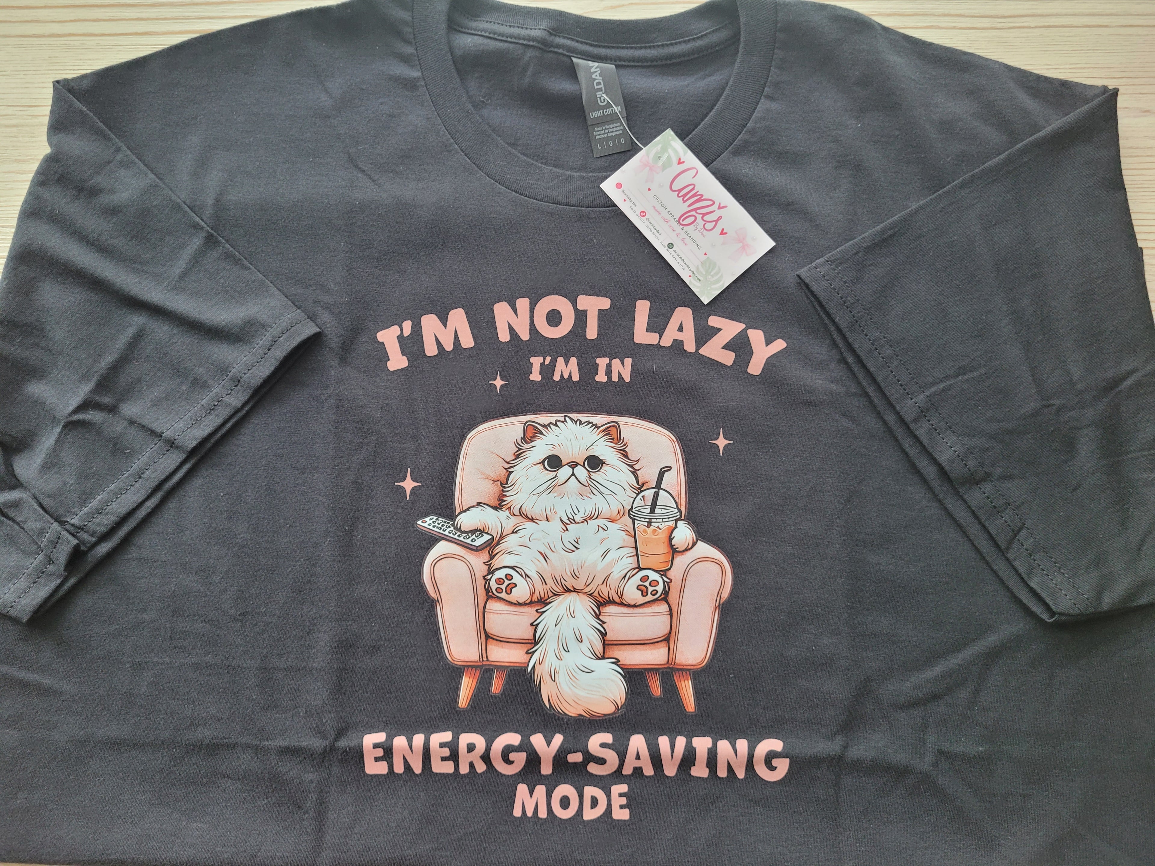 "Energy-Saving Mode" Fluffy Cat Graphic Tee