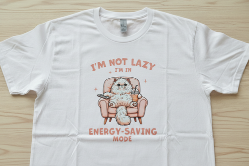 "Energy-Saving Mode" Fluffy Cat Graphic Tee