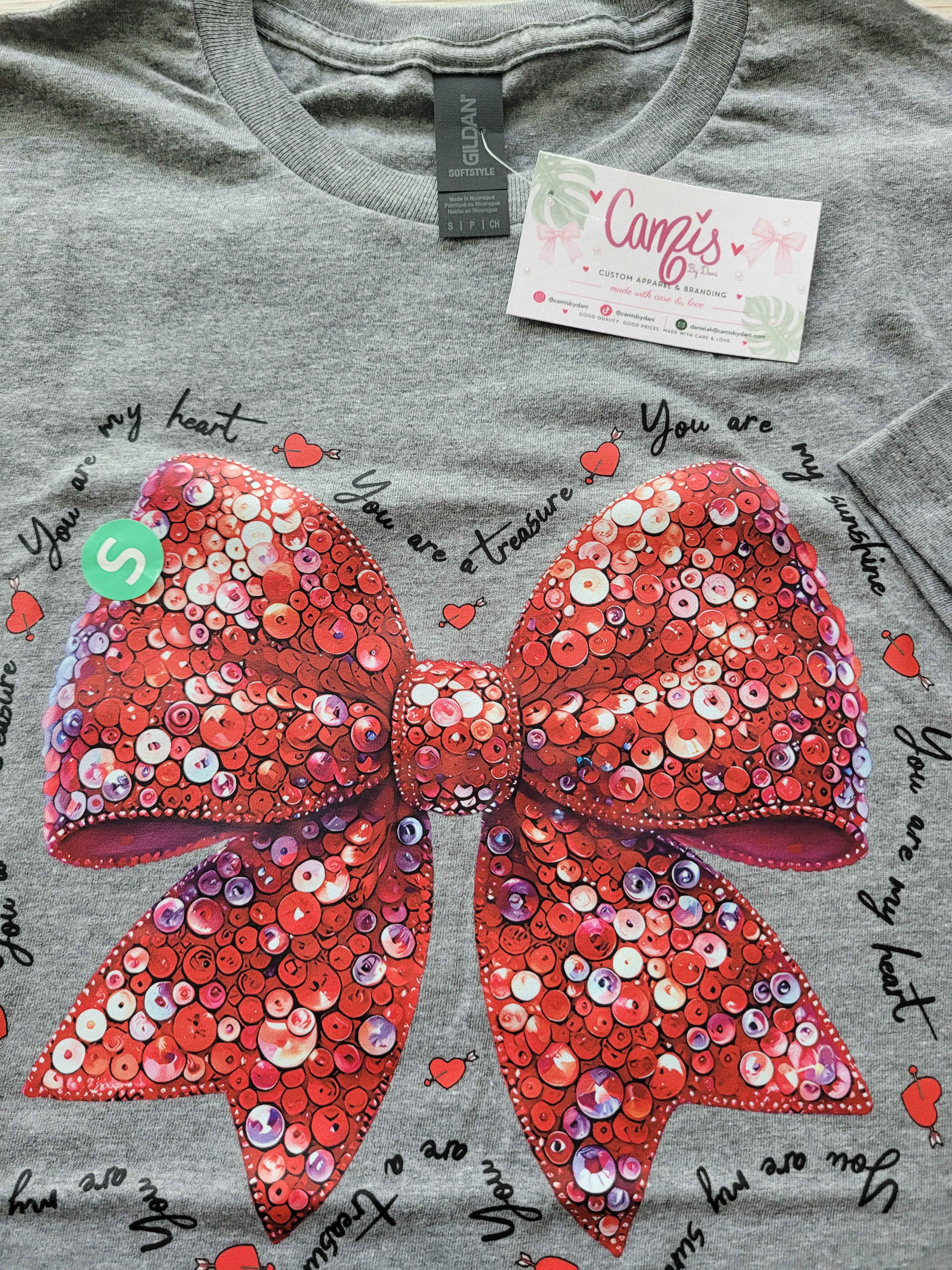 Faux Sequin Red Bow Graphic Tee - Coquette Aesthetic Parents & Besties T-Shirt