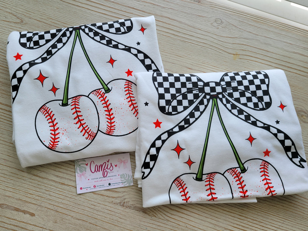 Coquette Checkerboard Baseball Cherry Graphic Tee